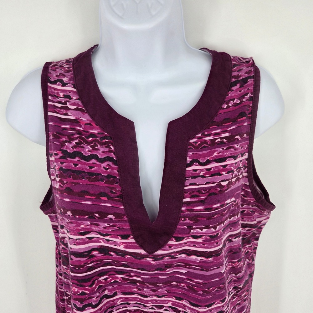 Lands End Womens Medium Purple Pink Wavy Stripe Shift Dress V-Neck Medium 10-12 - Picture 2 of 4
